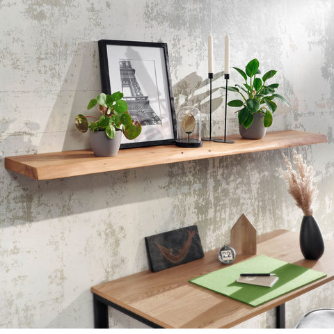 Rootz Wall Shelf - Solid Acacia Wood with Tree Edge - Design Floating Shelf - Natural Wood Wall Board - Country Style Hanging Shelf - 160 cm