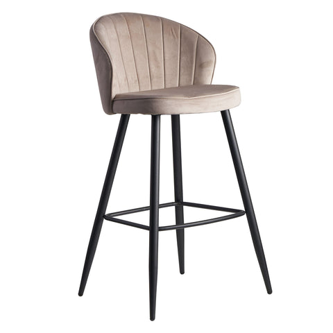 Rootz Bar Stool with Backrest - Scandinavian Fabric Kitchen Stool - Metal 110 kg - Design Bistro Stool - Upholstered Barstool - Beige Velvet - 56x102.5x52.5 cm