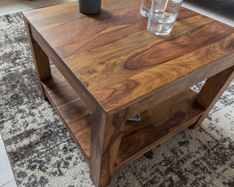 RootzCoffee Table - Solid Wood Sheesham - Dark Brown - Country Style Side Table - 60 x 60 cm