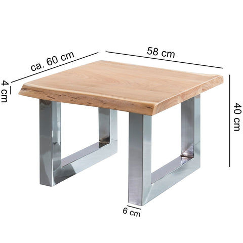 Rootz Coffee Table - Acacia Wood - Metal Frame - Rustic Brown - Small Solid Wood Living Room Table - Country House Style Sofa Table - 58x40x60cm
