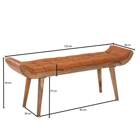 Rootz Bench - Genuine Leather - Solid Wood - Brown - Chesterfield Design - Upholstered Hallway Bench - 125x50x38 cm