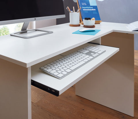Rootz Desk - White Design - Study Room and Home Office Table with Shelf - 140x75.5x120cm