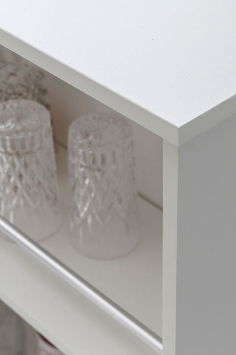 Rootz Bar Table - Wooden Kitchen Table with Integrated Shelf - White - 120x107.5x60cm