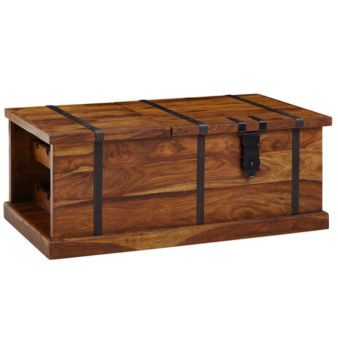 Rootz Coffee Table - Chest Table with Wine Rack - Design Living Room Table with Storage - Modern Sofa Table - Wooden Table for Living Room - Solid Sheesham Wood - 100x60x40 cm