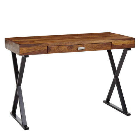 Rootz Desk - Design Office Table with Drawer - Home Office Laptop Table with Storage - Solid Sheesham Wood - Black Metal - 120x55x78 cm