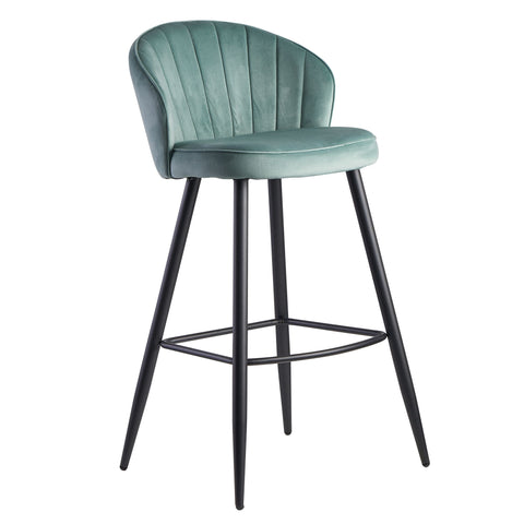 Rootz Bar Stool with Backrest - Scandinavian Fabric Kitchen Stool - Metal 110 kg - Design Bistro Stool - Upholstered Barstool -  Light Green Velvet - 56x102.5x52.5 cm