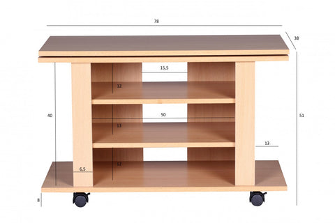 Rootz TV Stand - Beech -  Rotatable and Rollable - TV HiFi Bench - 75 x 38 x 51 cm