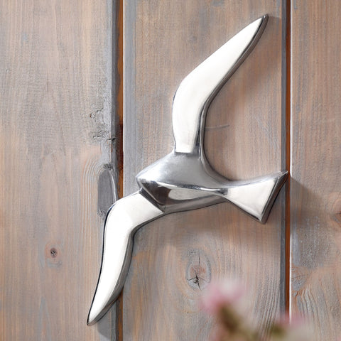 Rootz Wall Decoration - Small Polished Aluminum Seagull - 30 cm Statue Sculpture - Modern Maritime Décor