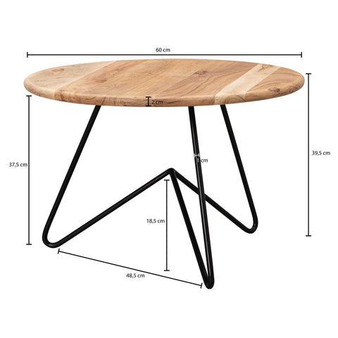 Rootz Round Coffee Table - Acacia Solid Wood - Metal Legs - Design Living Room Table - Solid and Compact Coffee Table - (60x39.5x60 cm)