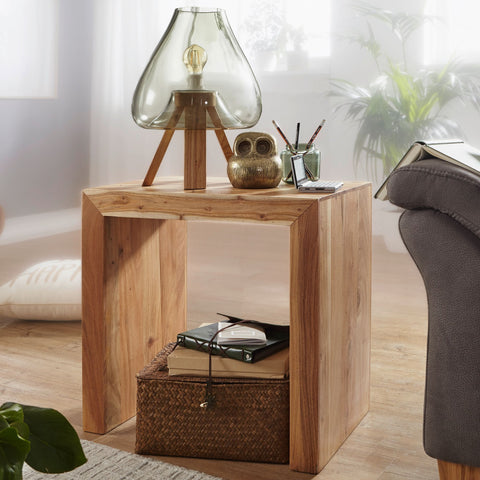 Rootz Side Table - Solid Wood Acacia - Dark Brown - Country Style Living Room Coffee Table - 60 x 35 cm