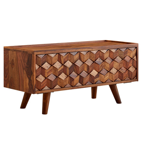 Rootz TV Stand - Lowboard - TV Dresser with Folding Door - Modern TV Cabinet - Living Room TV Stand - Solid Sheesham Wood - 92x44x35 cm