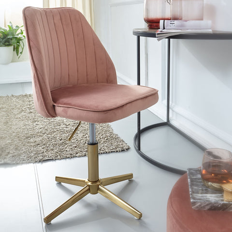 Rootz Swivel Desk Chair with Backrest - Height Adjustable Shell Chair - Rotatable Home Office Chair -  Pink Velvet Design - 120 kg Capacity