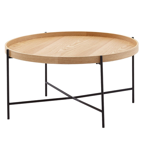 Rootz Coffee Table - Wood and Metal Living Room Table - Modern Round Design - Wooden Table for Living Room - 78x78x40 cm