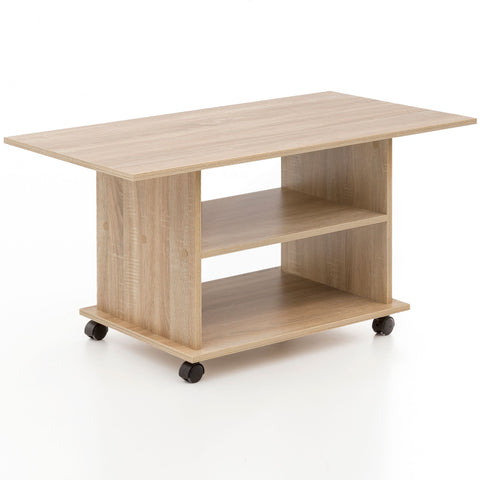 Rootz Rotatable Coffee Table - Sonoma - Castors - Design with Storage Space - 95x51x54.5cm