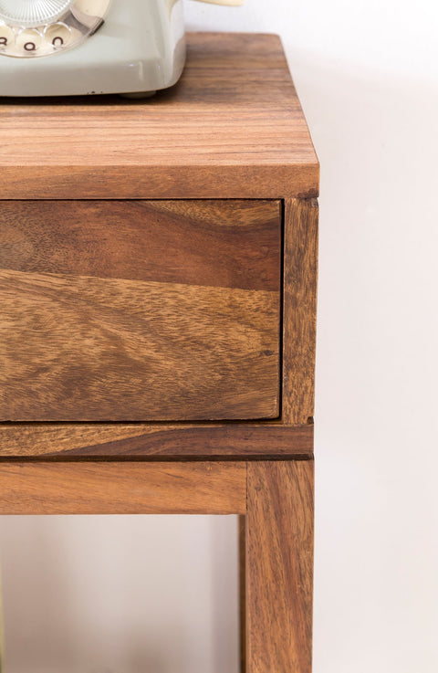 Rootz Side Table - Sheesham - Solid Wood Telephone Table with Drawer - 35x35x90cm