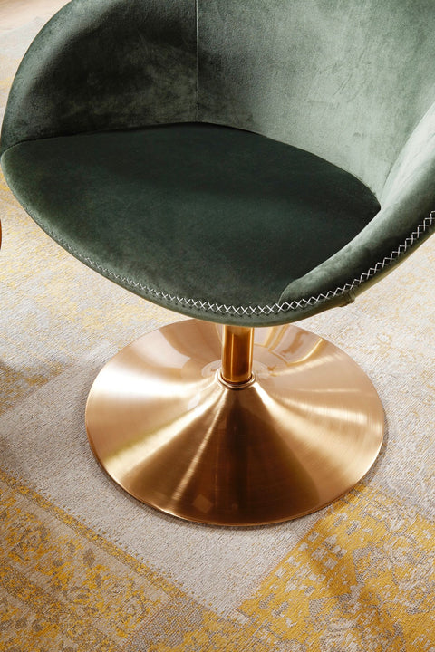 Rootz Lounge Chair - Design Swivel Club Chair with Armrests - Lounge Swivel Chair - Cocktail Chair - Visitor Armchair with Upholstered Fabric Cover - Velvet Green-Gold - 70x79x70 cm