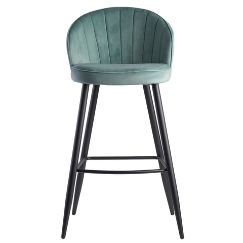 Rootz Bar Stool with Backrest - Scandinavian Fabric Kitchen Stool - Metal 110 kg - Design Bistro Stool - Upholstered Barstool -  Light Green Velvet - 56x102.5x52.5 cm