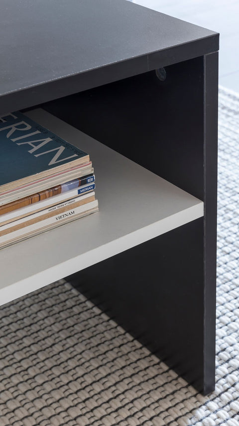 Rootz Coffee Table - Black/White - Modern Two-Piece Living Room Coffee Table with Storage - Large & Tall Lounge Table - 90 x 43 x 60 cm