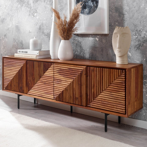 Rootz TV Stand - Lowboard - TV Dresser with Four Doors - Modern TV Cabinet - Living Room TV Stand - Solid Sheesham Wood -140x54x33 cm