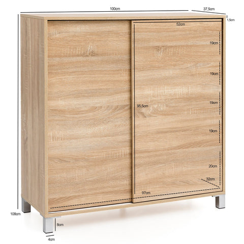 Rootz Shoe Cabinet - Sonoma - High Design Wood Shoe Rack - Large Capacity for 20 Pairs - 100x108x37.5cm