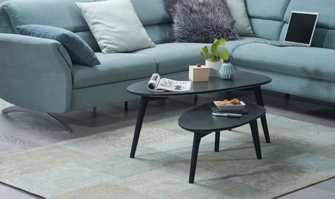 Rootz design coffee table set of 2 mango solid wood living room table black - nesting table wooden table kidney shape coffee table - 2-piece placemat- side table- wood