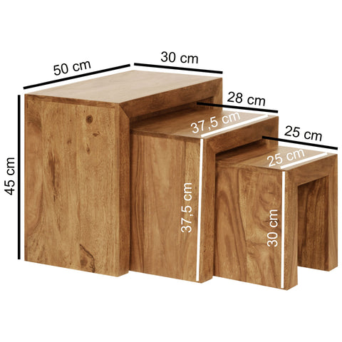 Rootz Nesting Tables - Set of 3 - Acacia Wood - Dark Brown - Country Style - Natural Wood - Living Room Side Tables
