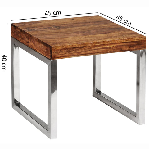 Rootz Side Table - Solid Wood - Sheesham - Metal Frame - Living Room Table - Dark Brown - Country House Style