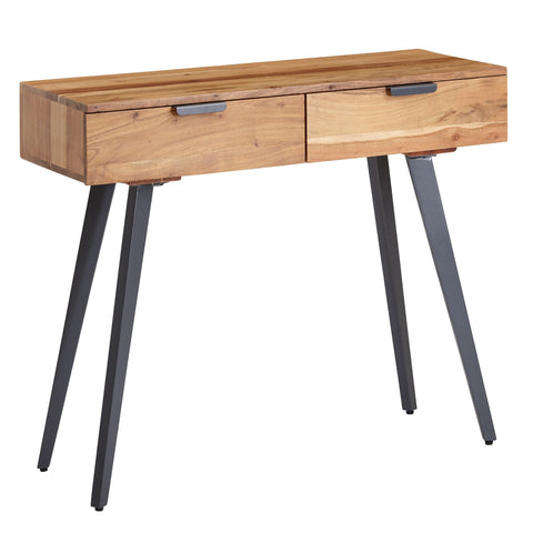 Rootz Console - Metal Console with Drawers - Small Desk, Modern Dressing Table - Solid Hall Table - Acacia Solid Wood - 90x78x36cm