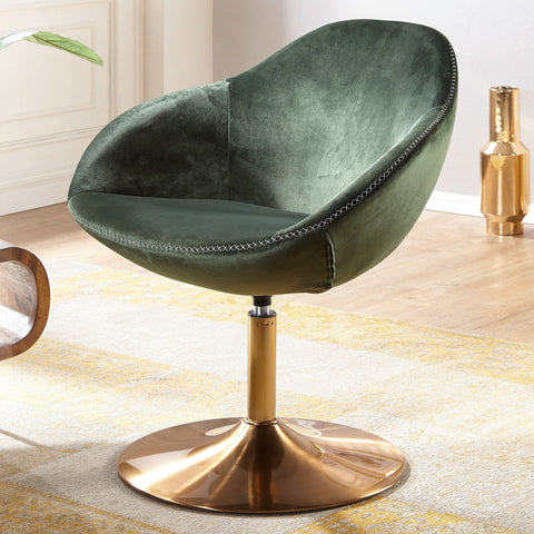 Rootz Lounge Chair - Design Swivel Club Chair with Armrests - Lounge Swivel Chair - Cocktail Chair - Visitor Armchair with Upholstered Fabric Cover - Velvet Green-Gold - 70x79x70 cm