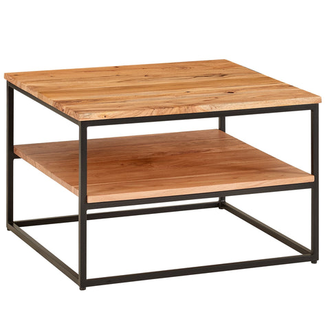 Rootz Coffee Table - Acacia Wood with Metal Frame - Industrial Style Living Room Table - Square Design with Storage Space - 60x60x41cm