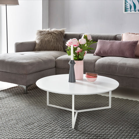 Rootz Coffee Table - Design White Matt MDF Wood Frame Metal - Modern Lacquered Living Room Lounge Table -  ø 80 cm