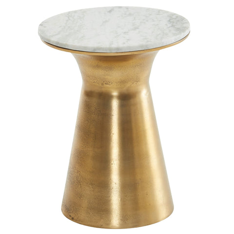 Rootz White Marble Side Table - Gold Metal Base - Round Small Coffee Table - Modern Living Room Furniture - High Coffee Table - 35x35x45 cm