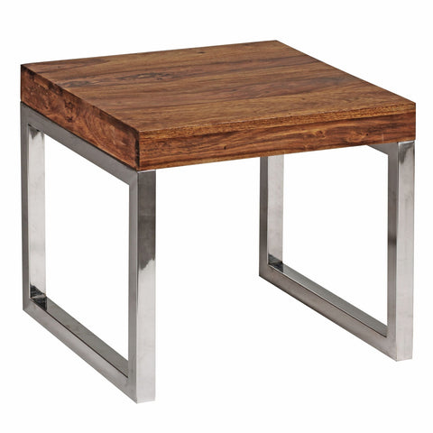 Rootz Side Table - Solid Wood - Sheesham - Metal Frame - Living Room Table - Dark Brown - Country House Style