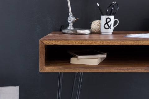 Rootz Desk - Solid Wood Laptop Table Sheesham Nature - Country House Style Work Table with Storage Tray - Office PC Table - Brown - 110 x 60 x 76 cm