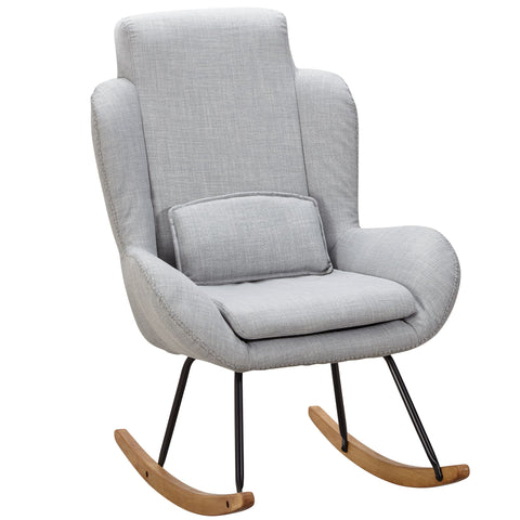 Rootz Rocchair - Modern Gray Fabric Swing Armchair - Wood Frame - Upholstered Relax Chair - 75x110x88.5CM