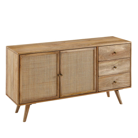 Rootz Sideboard - 3-Drawer Chest - High Solid Wood Chest - Living Room Standing Cabinet - 2 Door Compartments - Solid Mango Wood - 140x75x40cm