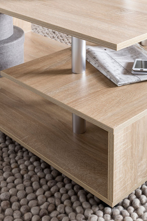 Rootz Rotatable Coffee Table - Sonoma - Castors - Design with Storage Space - 105x48.5x60cm