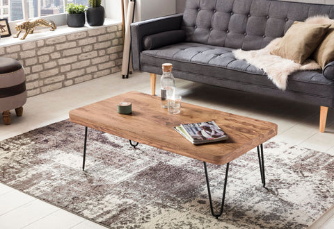 Rootz Coffee Table - Solid Wood Acacia - Metal Legs - Country-Style - Side Table - 115 cm Wide