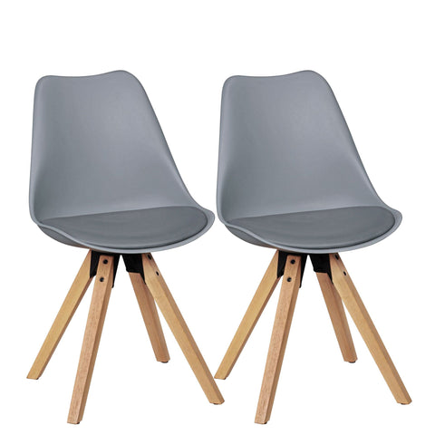 Rootz Dining Chairs - Set of 2 Retro - Gray Scandinavian Upholstered Chairs with Backrest - Leatherette Upholstered Kitchen Chairs