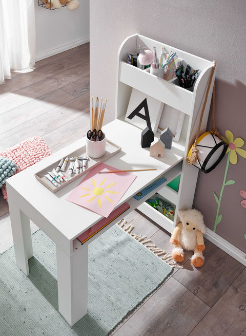 Rootz Children's Desk - Painting Table for Children's Room with Shelf - Modern Children's Table - Student Desk with Storage - Narrow School Desk -  90x50x110 cm