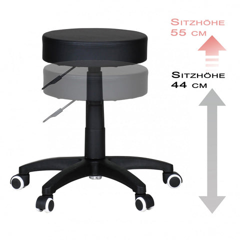 Rootz Work Stool - Design Black Faux Leather - Padded - Stool with Rollers - Backrest-Free
