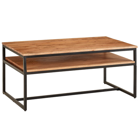 Rootz Industrial Coffee Table - Solid Wood and Metal - Acacia Living Room Table with Storage - 100x60x45 cm