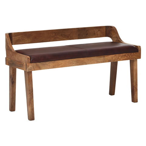 Rootz Bench - Genuine Leather - Upholstered Bench with Backrest - Brown for Hallway or Bedroom - Small Leather Bed Bench - Solid Wood - 108x63x43cm
