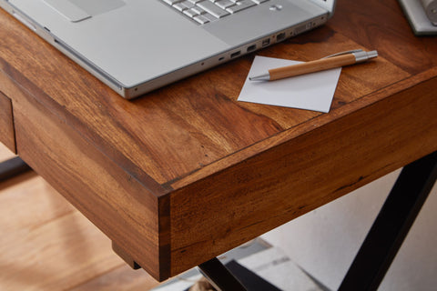 Rootz Desk - Design Office Table with Drawer - Home Office Laptop Table with Storage - Solid Sheesham Wood - Black Metal - 120x55x78 cm