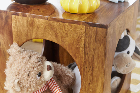 Rootz side table solid wood Sheesham 35x35 cm Cube living room table design country style coffee table square