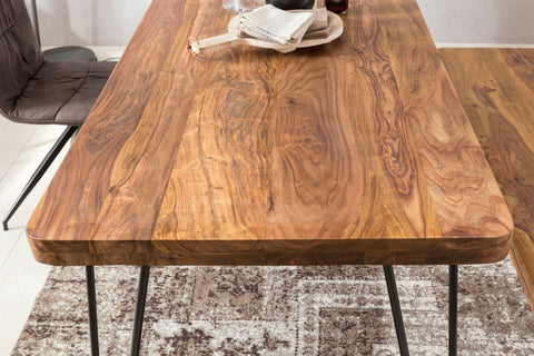 Rootz dining table solid wood Sheesham 180 cm dining table wooden table Metal legs kitchen table Landhaus dark-brown