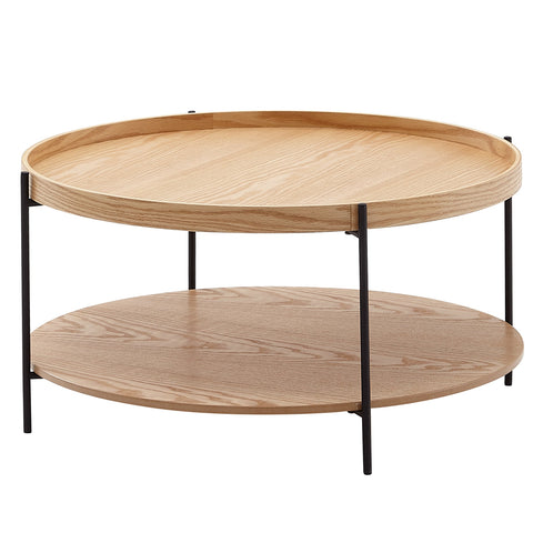 Rootz Coffee Table - Wood and Metal Living Room Table - Modern Round Design with Shelf - Wooden Table for Living Room - 78x78x40 cm