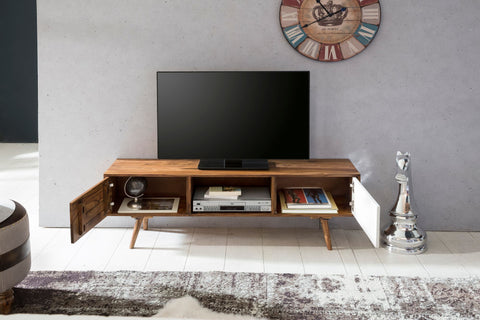 Rootz TV Lowboard - Country TV Unit with 2 Doors & 1 Drawer - Shelf Cabinet Sideboard - Sheesham Solid Wood - 140 cm