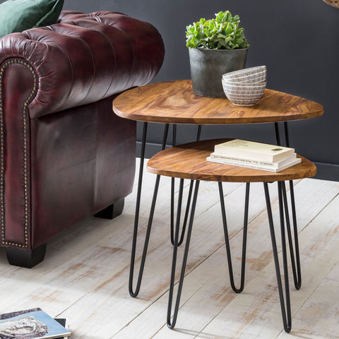 Rootz Nesting Table Set - Sheesham Wood - Small Design with Metal Frame - 2-Piece Coffee Table
