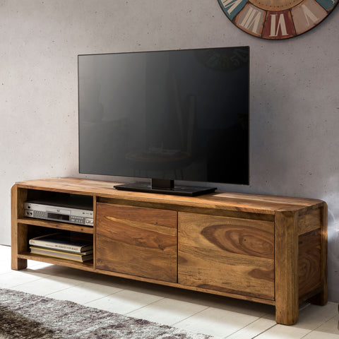 Rootz TV Stand - Sheesham Lowboard - 140cm - Country Style TV Cabinet with Storage Compartments